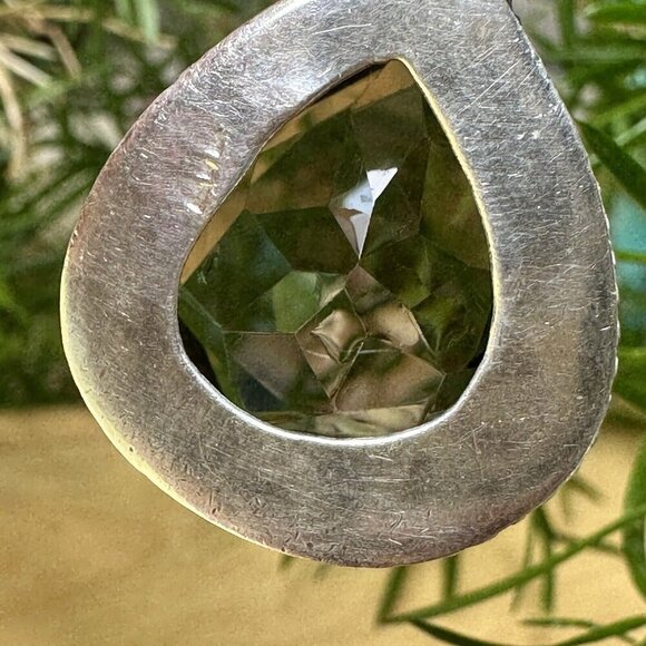 VTG Pendant 1.25" Tear Drop Faceted Smoky Quartz Gem 925 Sterling 10.9g - Picture 8 of 9